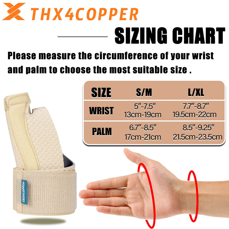 THX4COPPER Thumb & Wrist Stabilizer Splint for Blackberry Thumb,Thumb Pain Relief for Arthritis,Sprained,Tendonitis,Carpal Tunnel,Breathable&Stable,L-XL(Beige) Large/X-Large Beige