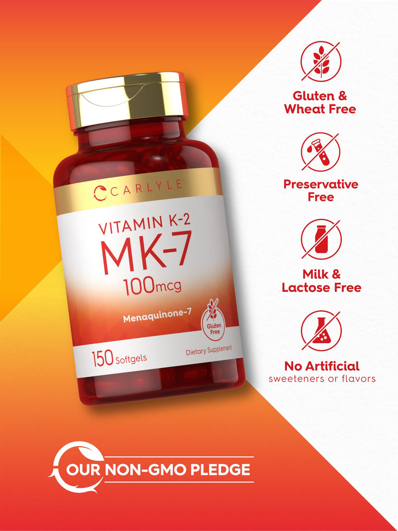 Carlyle Vitamin K2 MK7 100 mcg | 150 Softgels | Bioactive Trans-Form MK7 | Non-GMO & Gluten Free Supplement