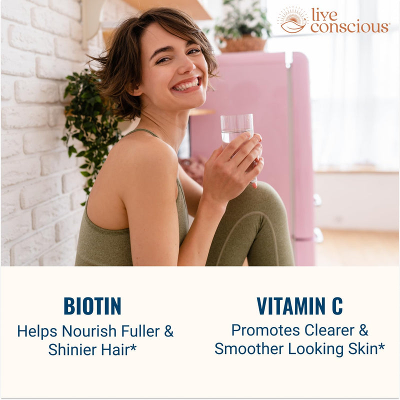 Live Conscious Beyond Collagen Multi Collagen Capsules - Types I, II, III, V & X - Hydrolyzed Blend with Biotin & Vitamin C for Hair, Skin, Nails 90 Capsules 90 Count (Pack of 1)