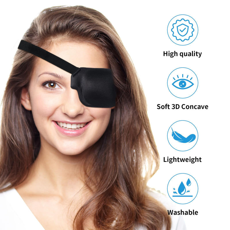 2Pcs 3D Eye Patches for Adults, Adjustable Medical Eyepatch,Black(Left) 2 Count (Pack of 1) Left-black