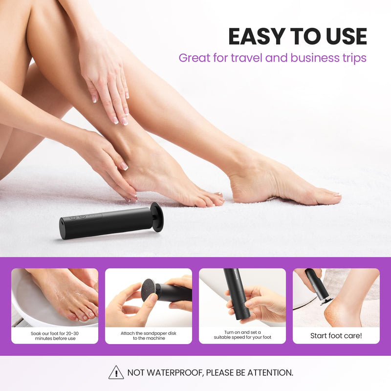 Electric Foot Callus Remover, 2 in 1 | 6 Speed Adjustable Foot File Nail Grinder with Sandpaper Disks, Professional Sander Pedicure Tool for Feet Dead Skin, Self Care Gifts for Women Mom Lover Friends 01-Electric Callus Remover Black - BeesActive Australia