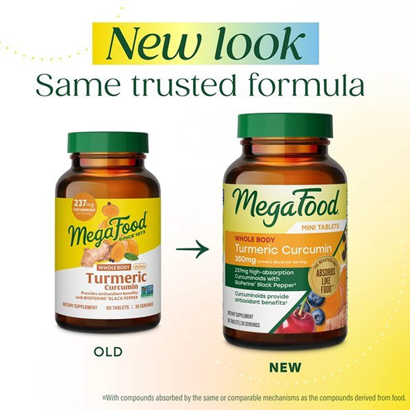 MegaFood Whole Body Turmeric Curcumin with Black Pepper, 60 Mini Tablets | Turmeric Supplement With Vitamin C, 237 mg Curcuminoids Per Serving, Antioxidant and Immune Support, Vegan, 30 Servings 60 Count (Pack of 1)