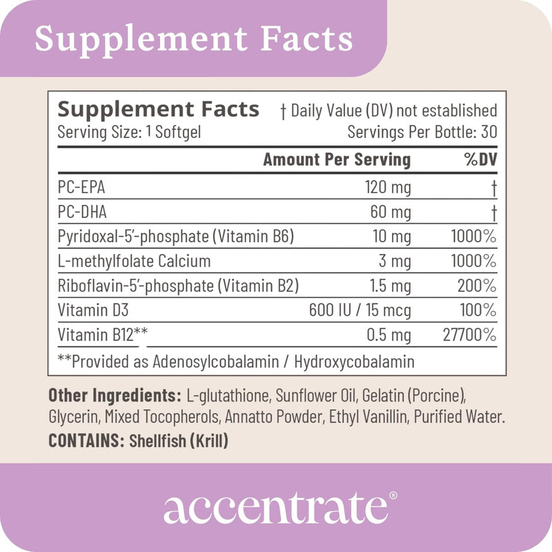 Brain Supplement for Natural Focus & Attention | for Kids | Active B Vitamin & Omega-3 Combo | Vitamin B Complex w/Omega 3 Fatty Acids EPA & DHA | Omega-3s in Small Pill | L-MTHF, B12, P5P, VIT D