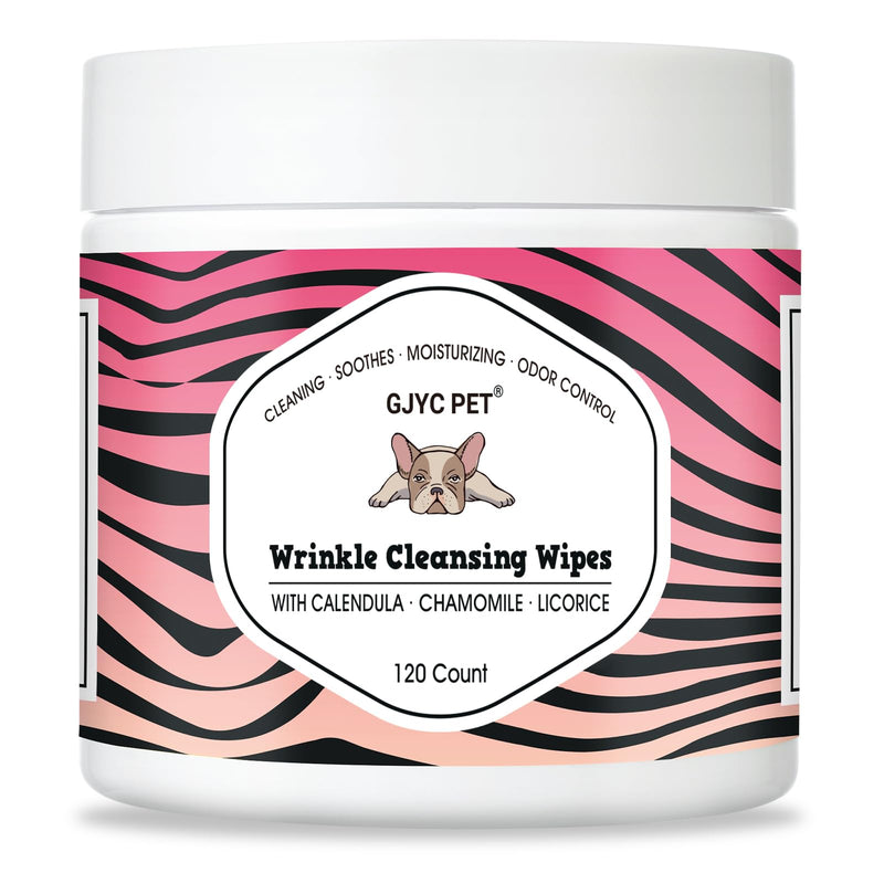 Natural Wrinkle Wipes for Dogs, 120 Count, Hypoallergenic Dog Wipes, Wrinkle Wipes French Bulldog, Cleaning & Deodorizing, Dog Wipes for Grooming Faces,Tear Stain,Paws & Butts