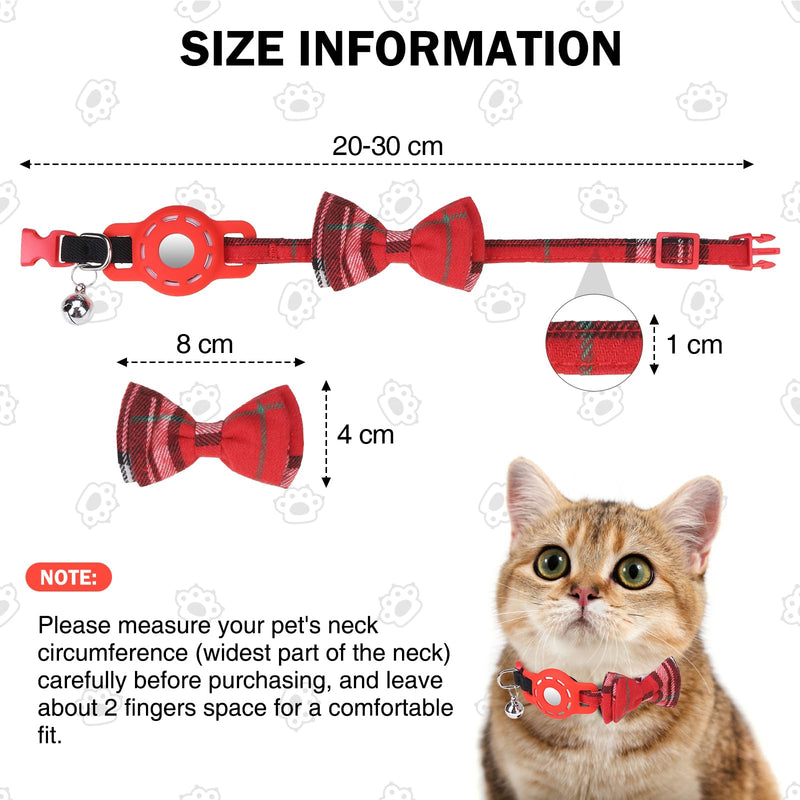 Airtag Cat Collar with Bells and Bowtie -Safety Elastic Band Kitten Collar for Apple Air Tag Holder- Cute GPS Cat Tracker Collars for Girl Boy Cats and Puppies, Adjustable 8"-12" Red - BeesActive Australia