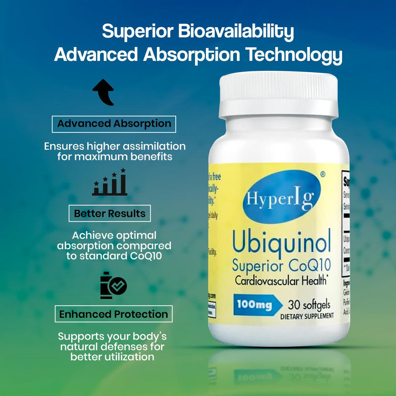 Ubiquinol CoQ10 100mg | Active Form of CoQ10 | Enhanced Absorption | Cellular Energy & Antioxidant Support | Non-GMO, Gluten-Free, Kosher | 30 Softgels
