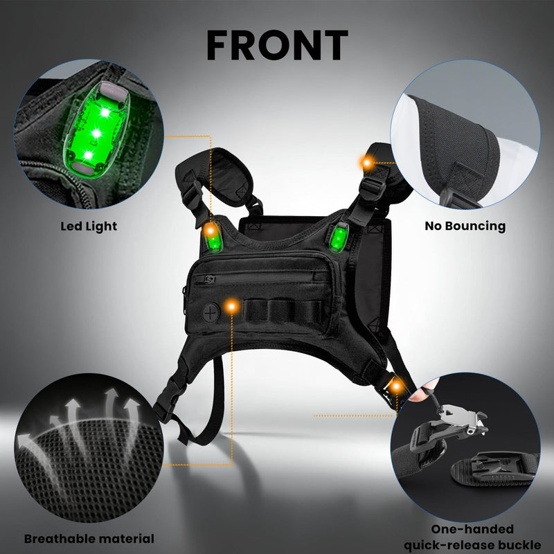 2025 Running Chest Pack,Running Phone Holder With Extra Storage,Led Light Chest Vest For Man Runner,Cycling,Motorcycle,Workouts