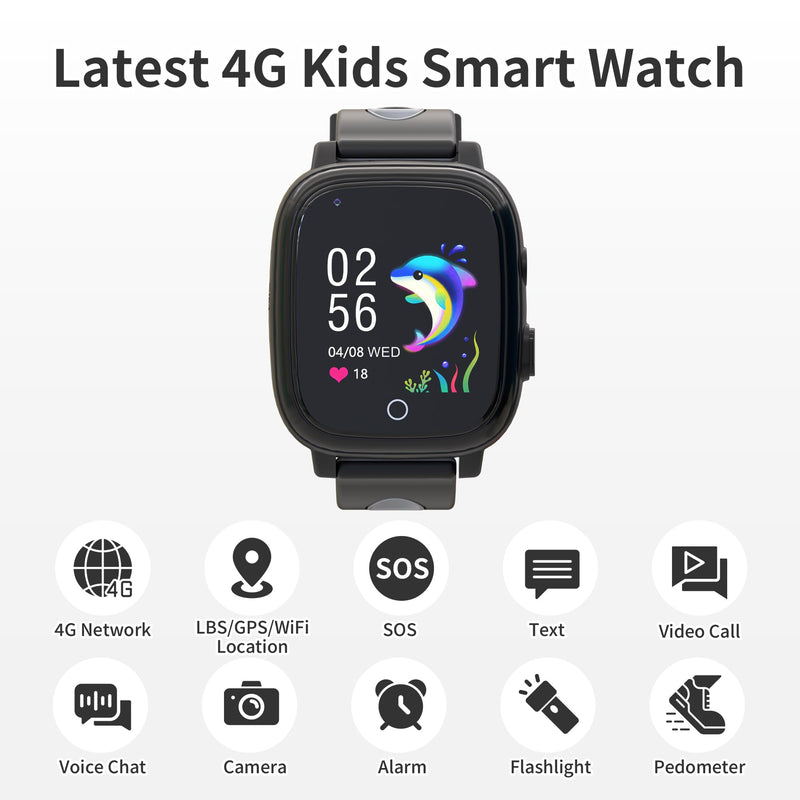 Toloso Kids Watch with GPS Tracker, Kids Smart Watch Boys with Phone & Video Call Voice Chat SOS Camera Alarm Pedometer Stopwatch Calculator Flashlight GPS Tracker Gifts for Kid Age 5-12(Black) Black - BeesActive Australia
