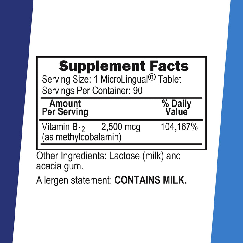 Superior Source No Shot Vitamin B12 Methylcobalamin 2,500 mcg, Quick Dissolve MicroLingual Tablets, 90 Count, Active Form of B12, Supports Energy Production, Nervous System Support, Non-GMO Vitamin B12 2,500mcg