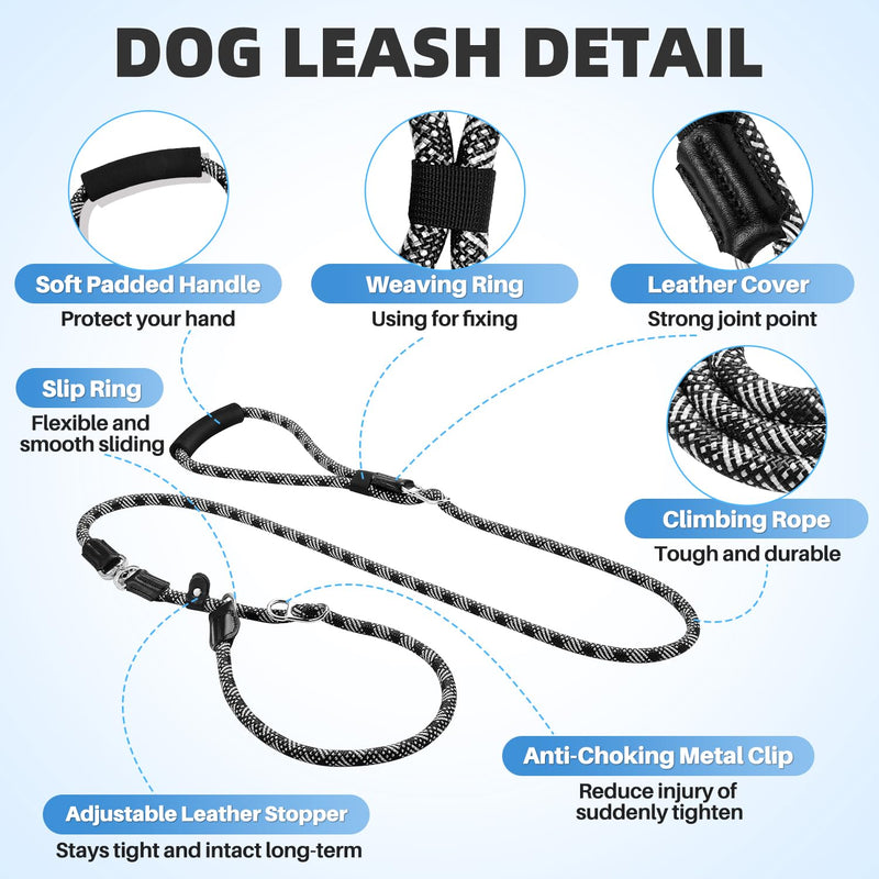 Lukovee Slip Lead Dog Leash, 5-7 FT x 1/2" Adjustable Tangle Free Leash, Heavy Duty Comfortable Reflective No Pull Training Rope Lead with Padded Handle for Medium Large Dogs (Black, L: 5-7 FT) 5–7 ft, 1/2'', for Medium Large Dogs Black - BeesActive Australia