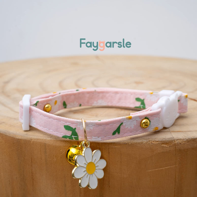 2 Pack Cotton Breakaway Cat Collars with Bell Flower Pendant Kitty Kitten Collars Pink Purple Collar for Female Girl Cats Male Boy Cats Pink&Purple - BeesActive Australia