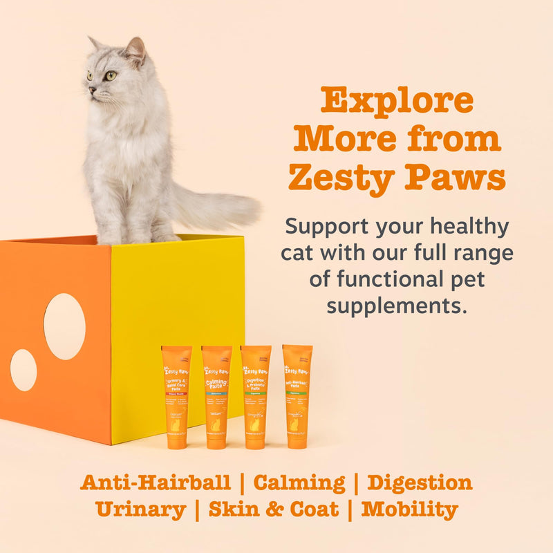 Zesty Paws Digestion & Prebiotics Paste for Cats | Helps Gut Health, Digestive Function & Immune Support | Contains Algal Oil, Postbiotics, Inulin, Vitamins C & E | Real Fish Flavour | 75g 75ml