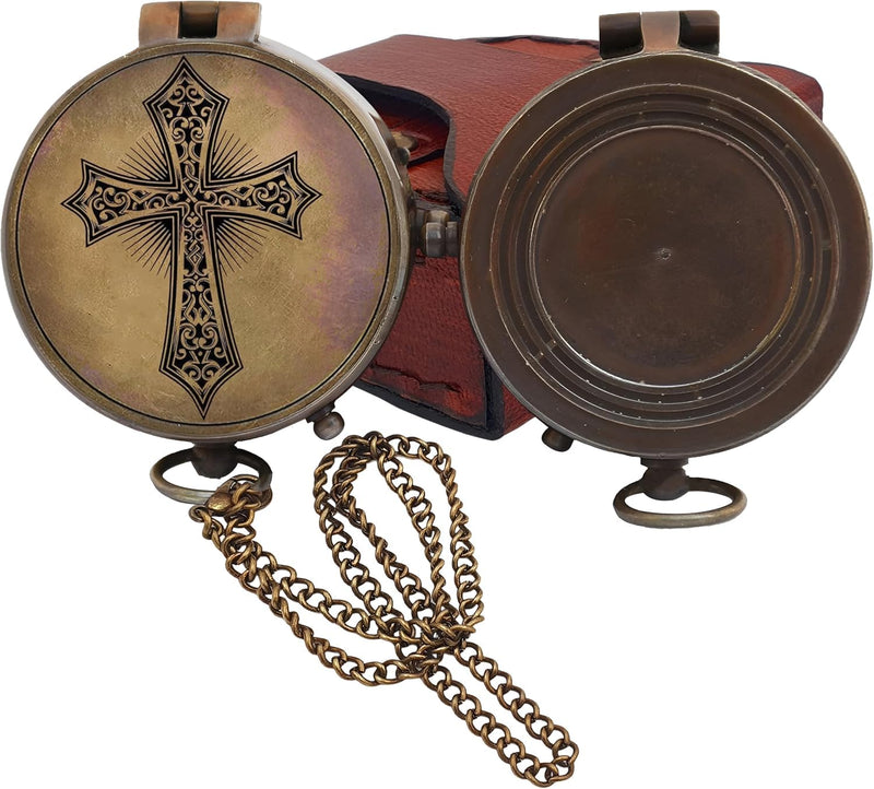 Baptism Gift Personalized Keepsake Compass Engraved Cross and Be Strong and Courageous, Confirmation Gift Ideas, Gift of Faith. Missionary Antique with Wooden Box - BeesActive Australia