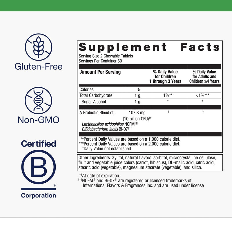 Metagenics UltraFlora Kids Probiotic, 10 Billion CFU, 120 Tablets | Children's Probiotic Blend, Digestive Health and Immune Health, for Ages 3 and Up, 10 Billion CFU 120 Count (Pack of 1)