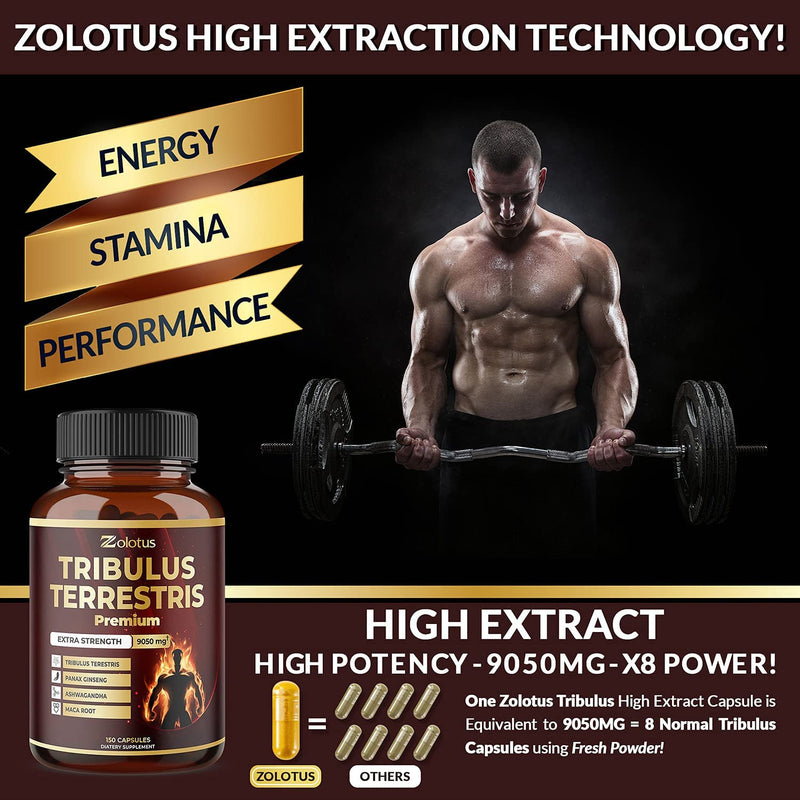 Tribulus Terrestris Supplement for Men & Women, 9050mg Per Capsule, 5-Month Supply with Ashwagandha, Panax Ginseng, Saw Palmetto, Maca, Shilajit 150 Count (Pack of 1) - BeesActive Australia
