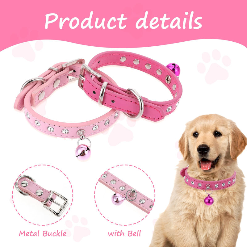 3pcs Rhinestone Dog Collars for Small Dogs Puppy Collar Pink Dog Collar with Bell Small Dog Collar Adjustable Teacup Dog Collar for Small Dogs 3/8 inch Width Xs - BeesActive Australia