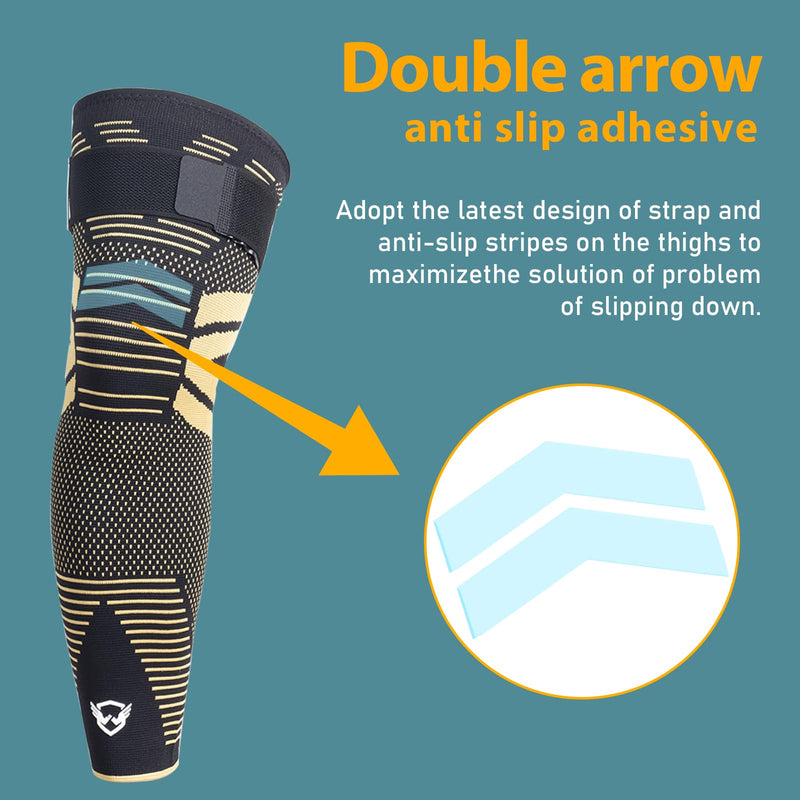 Dr.Welland Leg Sleeves (PAIR) Copper Infused for Arthritis,Meniscus Tear, ACL, MCL, Joint Pain Relief - Thigh & Calf Support XX-Large