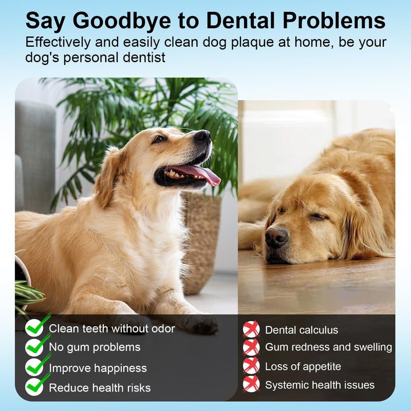 Ultrasonic Dog Teeth Cleaner, 3 Modes Sonic Tooth Cleaner for Dogs, Low Noise Sonic Dog Plaque and Tartar Remover with LED Light, 2 Cleaning Head, Toothbrush, Dental Mirror Probe Tweezer and Scraper Blue