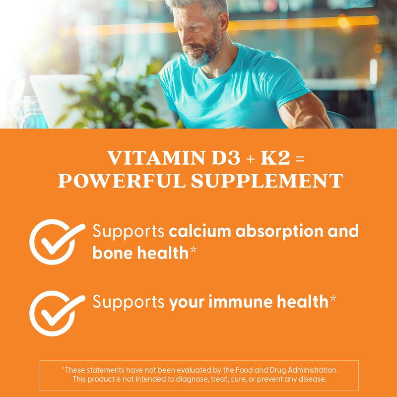 Doctor's Best Vitamin D3 and K2 Supplement for Men & Women - Vitamin D3 5000 IU + K2 as MK-7, Bone Health Support, Gluten Free, Non GMO, Vegetarian Capsules - 60 Veg Caps 60 Count (Pack of 1)