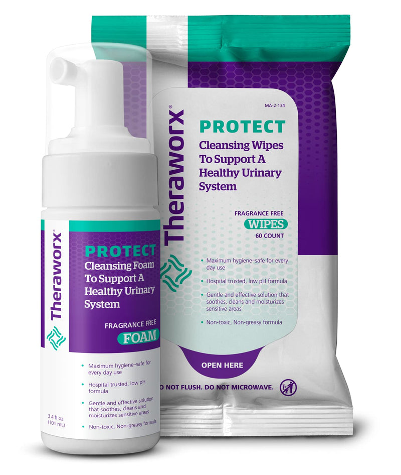 Theraworx Protect U-Pak 60-Ct Wipes & Hygiene Foam 3.4 oz for Urinary Health (Pack of 1) 2 Piece Set - BeesActive Australia