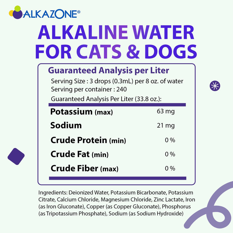 Alkazone Alkaline Water Drops for Cats and Dogs | Provide Essential Minerals | Support Optimal Health | Tasteless & Flavorless | 1 Pack Yields 20 Gallons | Serving Size 3 Drops