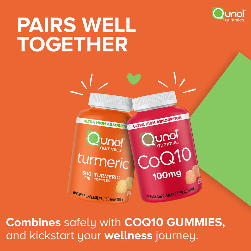 Qunol Turmeric Gummies, Gummy with 500mg Turmeric Curcumin, Joint Support Supplement, Ultra High Absorption Tumeric Curcumin, Vegan, Gluten Free, 2 Month Supply (60 Count, Pack of 2) Orange 60 Count (Pack of 2) - BeesActive Australia