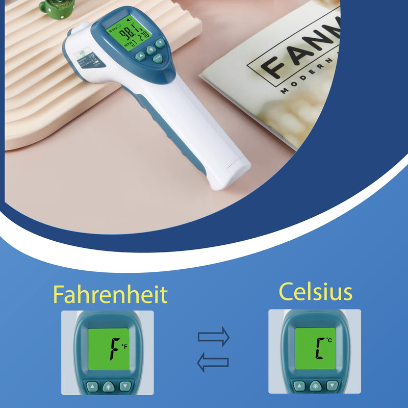 Elate Forehead Thermometer | Digital Infrared No-Touch Thermometer for Adults, Kids, and Infants | with Fever Alarm | Home Medical Grade for Nurse Accessories | Newborn Essentials Blue