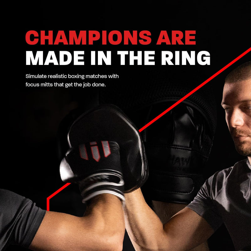 Hawk Sports Punching Mitts for Men, Women, & Kids, Leather Focus Mitts for Martial Arts & Boxing Training, Curved Punch Mitts for Karate, Kickboxing, Krav MAGA, Muay Thai & Taekwondo All-black