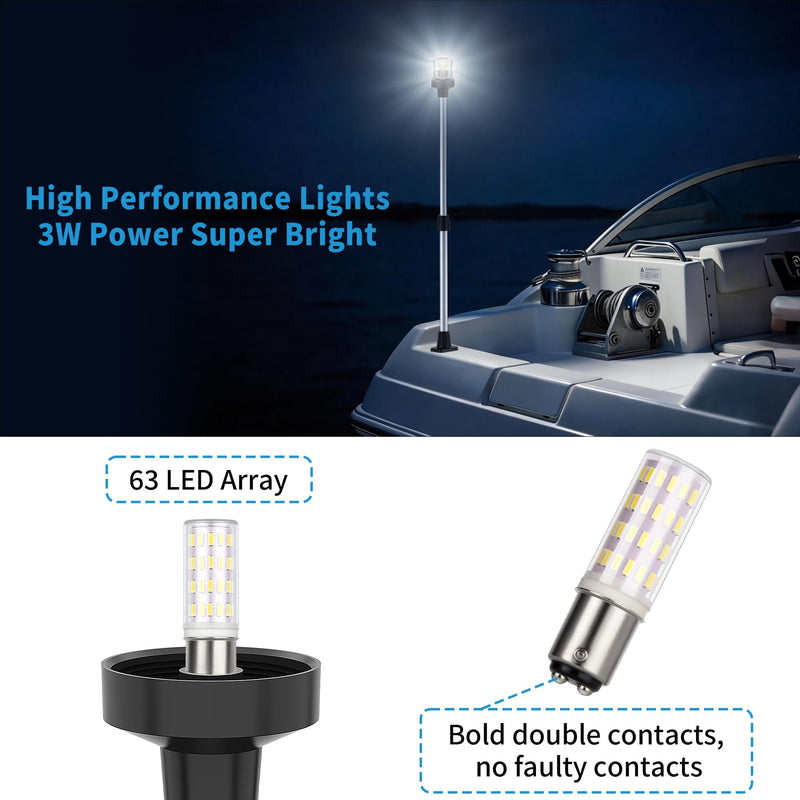Obcursco Boat Stern Lights, Telescoping Pole 27"-48" LED Anchor Light with Base, 12V Adjustable 3NM 360° Navigation Lighting for Pontoon, Yacht, Bass, and Fishing Boats (27"-48", Silver) Silver 02 - BeesActive Australia