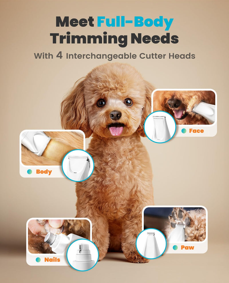 oneisall Quiet Dog Grooming Kit 4 in 1, LED Light Dog Nail Grinder, 2000mAh Pet Grooming Clippers Paw Trimmer for Paw, Nail, Face, Ears, Legs, Body with Storage Bag Gold - BeesActive Australia