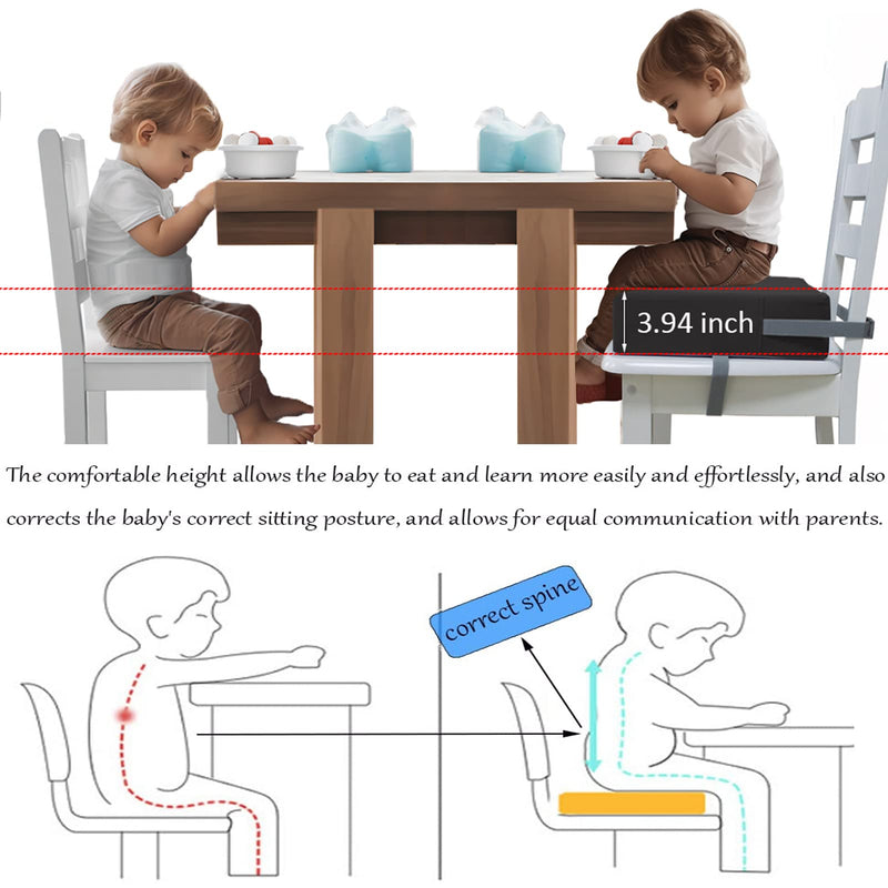 Booster Seat for Dining Table, PU Anti-Scratch Easy Cleaning Kids Toddler Booster Seat for Table, Portable Increasing Booster Cushion with Non-Slip Bottom and Adjustable Elasticity Straps Dark Gray - BeesActive Australia
