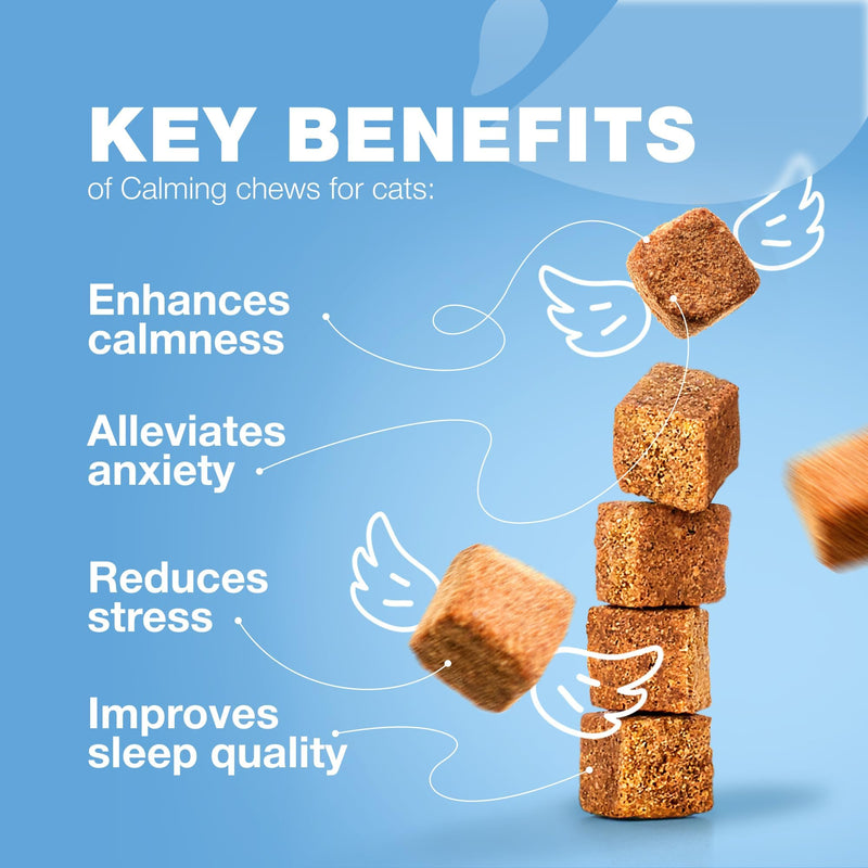 Cat Calming Treats - Hemp Calming Care for Cats - Cat Melatonin Soft Chews with Hemp Seed Oil and Probiotics - Cat Anxiety Relief - Storms, Travel, Grooming, Separation - Calming Chews for Cats 140 count