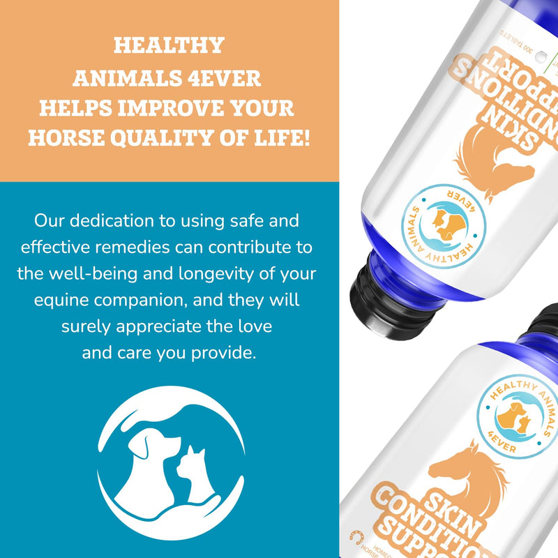 Healthy Animals 4Ever All-Natural Horse Skin Conditions Support - Helps Prevent Dermatitis, Rain Rot & Ringworm - Supplements for Horses - Homeopathic & Highly Effective - 300 Tablets - BeesActive Australia
