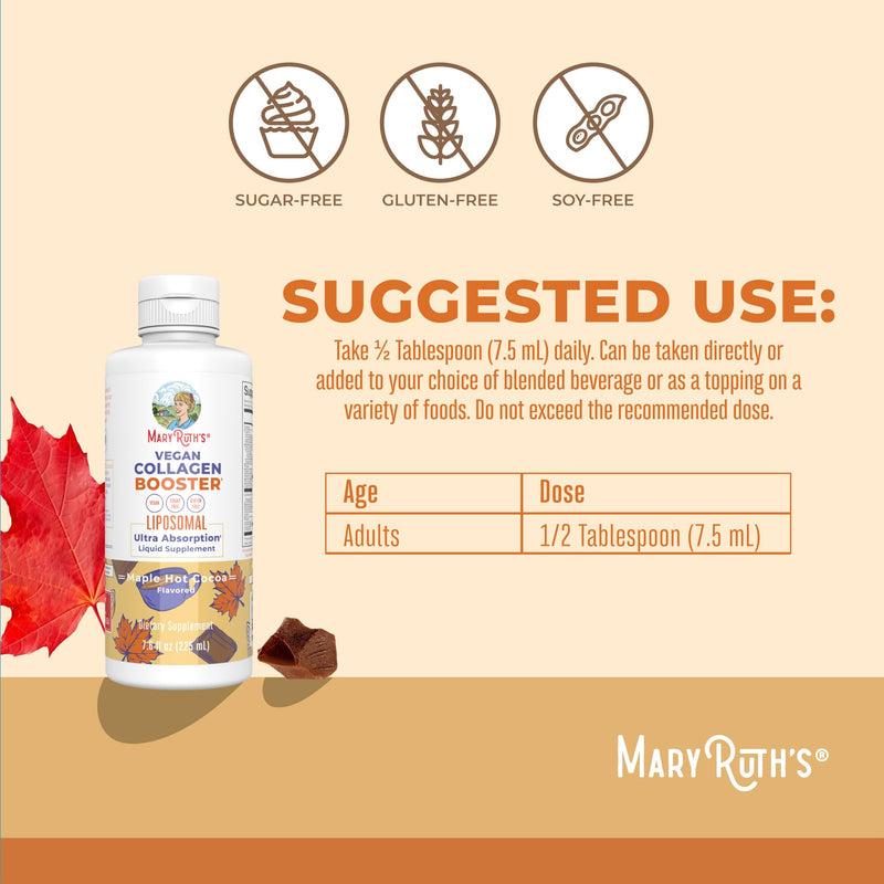 MARYRUTH'S Vegan Collagen Booster Liposomal, Sugar Free, Non-GMO, 7.6 Fl Oz | Sugar Free, Liquid Collagen Booster with Vitamin C, 250mg Amino Acids, Skin Care & Joint Support Supplement