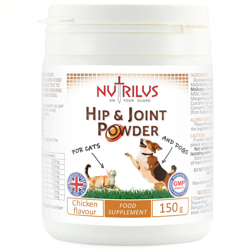Pet Hip & Joint Powder 150g for Dogs and Cats – With Glucosamine, Collagen, Green Lipped Mussel, MSM, Curcumin, Hyaluronic Acid & more.