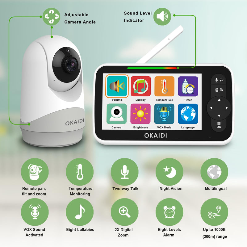 Baby Monitor with Camera and Audio, 5" Large Screen with 30-Hour Battery, 1000ft Range Video Baby Monitor, Remote Pan-Tilt-Zoom Baby Monitor No WiFi, Night Vision, VOX, 2-Way Talk, 8 Lullabies - BeesActive Australia