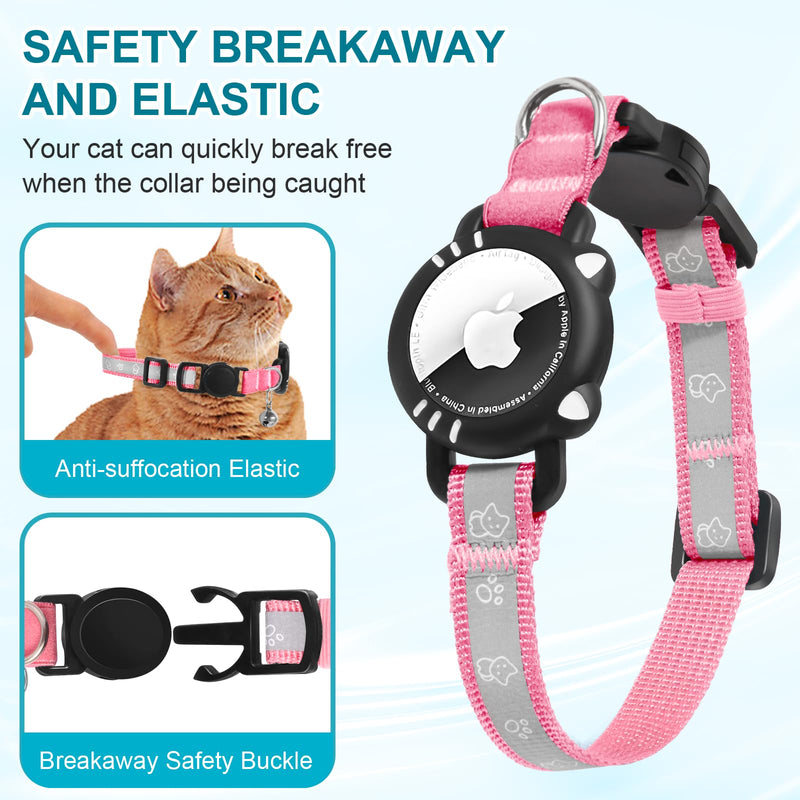 Airtag Cat Collar, Reflective Cat Collar with Apple Air Tag Holder, Breakaway GPS Tracker Pet Collar with Bell for Cat Kitten, Pink, S(9-11 Inch) S (9-13 Inch) - BeesActive Australia