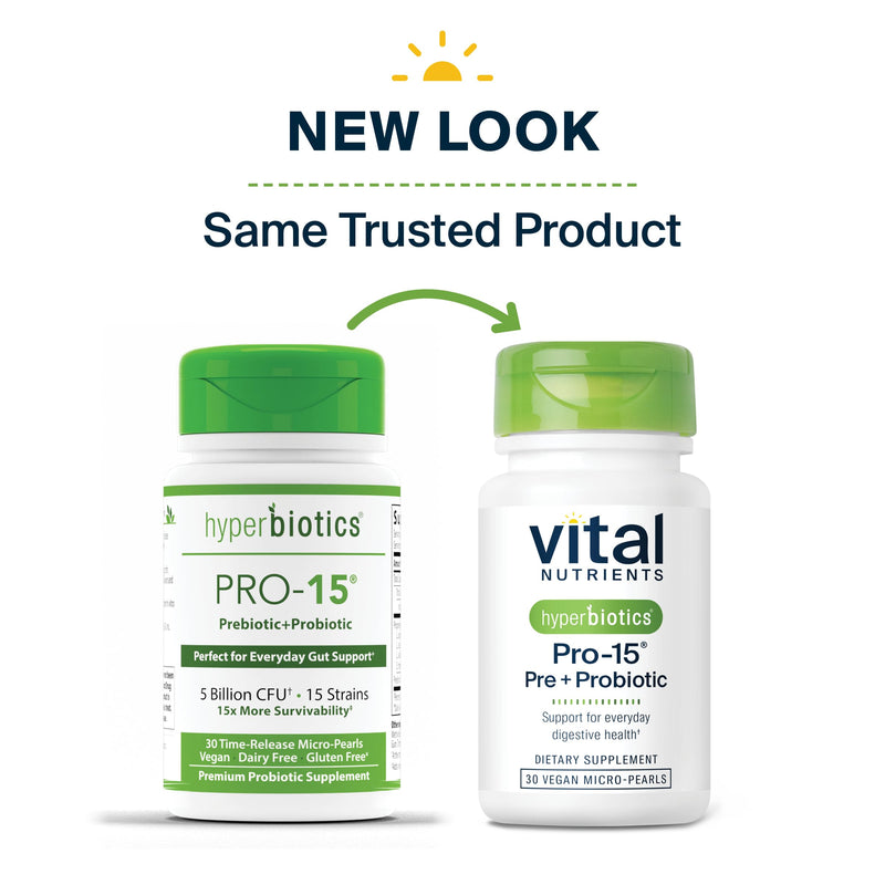 Hyperbiotics Vital Nutrients Pro-15 Prebiotics + Probiotics for Women and Men | 15 Science Backed Strains | Supports Occasional Constipation, Diarrhea, Gas & Bloating | 30 Vegan Time Release Pearls 30 Count (Pack of 1)