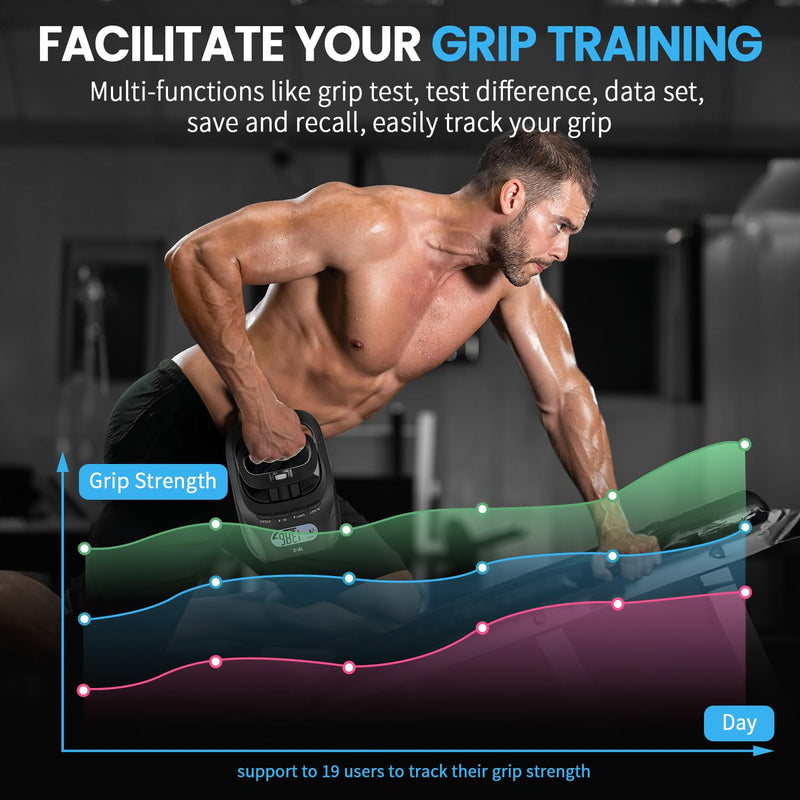 396lbs/180kg Grip Strength Tester, Hand Grip Dynamometer, Digital Grip Strength Tester with LCD Display, Adjustable Hand Grip Training Gauge, Hand Grip Testing for Sports Home School Use Black