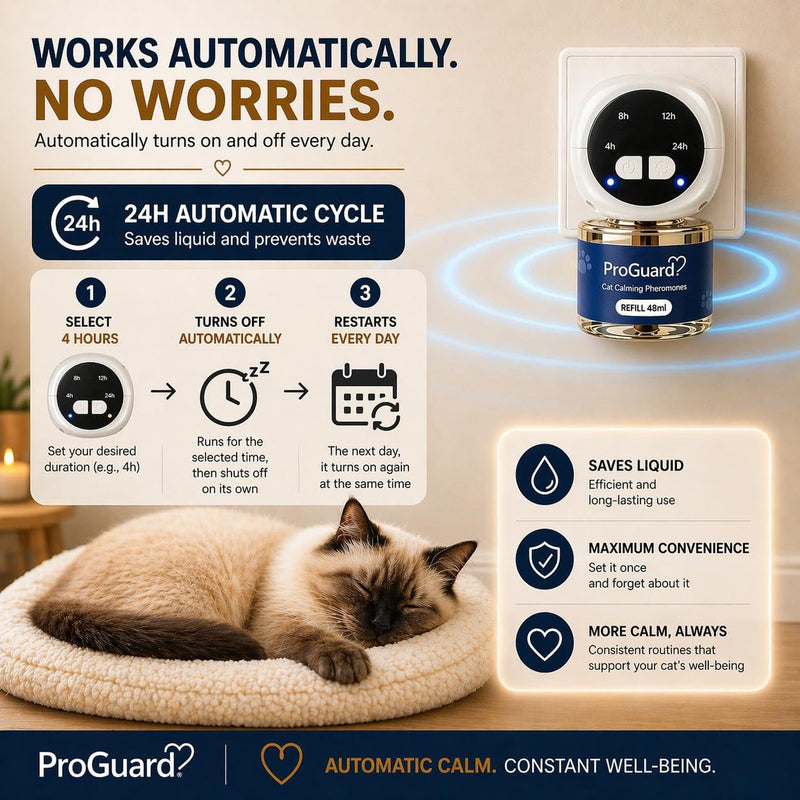 ProGuard® Cat Calming Diffuser Kit with Timer – Advanced Support to Reduce Stress, Spraying, Scratching, Fighting and Hiding – Cat Pheromone Diffuser 9-in-1 with 3 Diffusers with Timer + 6 Refills