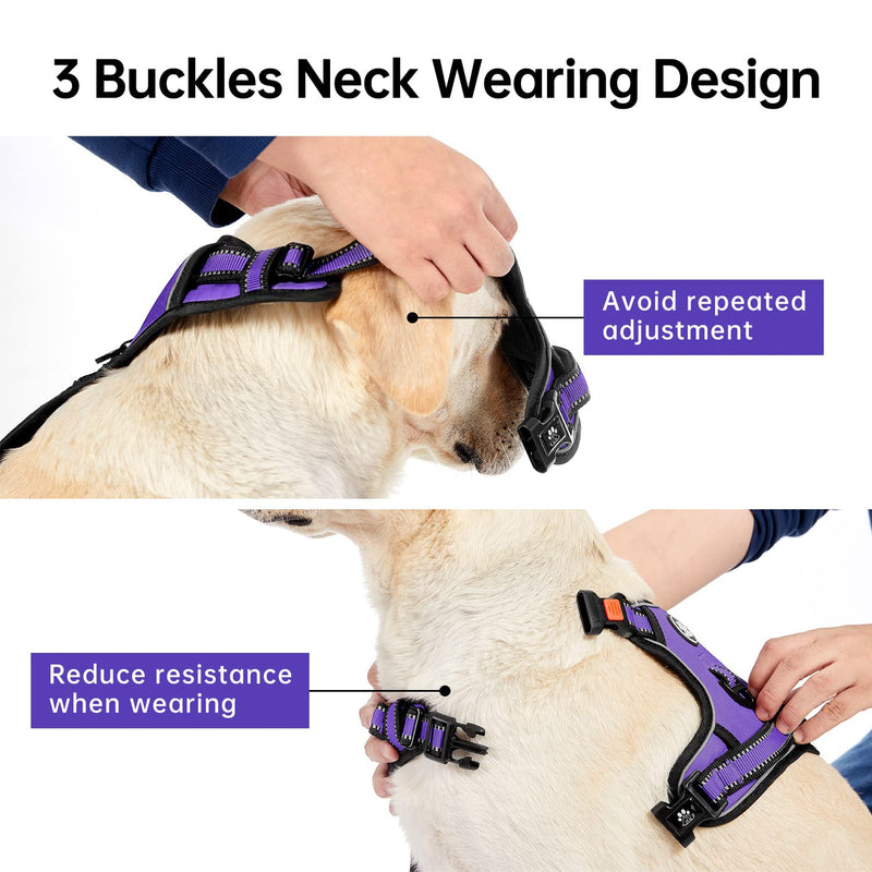 IVY&LANE No Pull Dog Harness for Medium Dogs, Dog Vest Harness with Leash, Safety Belt and Storage Strap, Fully Adjustable Harness, 360° Reflective Strip, Soft Handle (Purple, M) Purple - BeesActive Australia