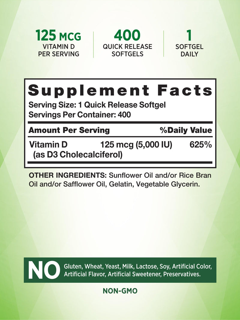 Nature's Truth Vitamin D3 5000 IU Softgels | 400 Count | High Potency 400 Count (Pack of 1)
