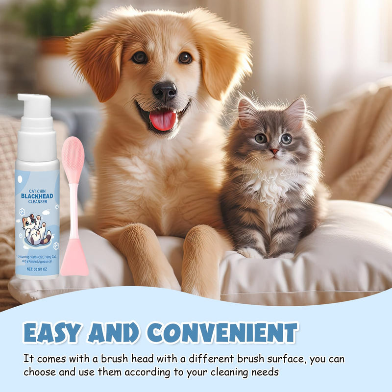 Cat Chin Acne Care Kit, Chin Cleaner with Silicone Cat Brush, Gently Cleansing Blackheads Exfoliation Keeps Cats Chins Clean