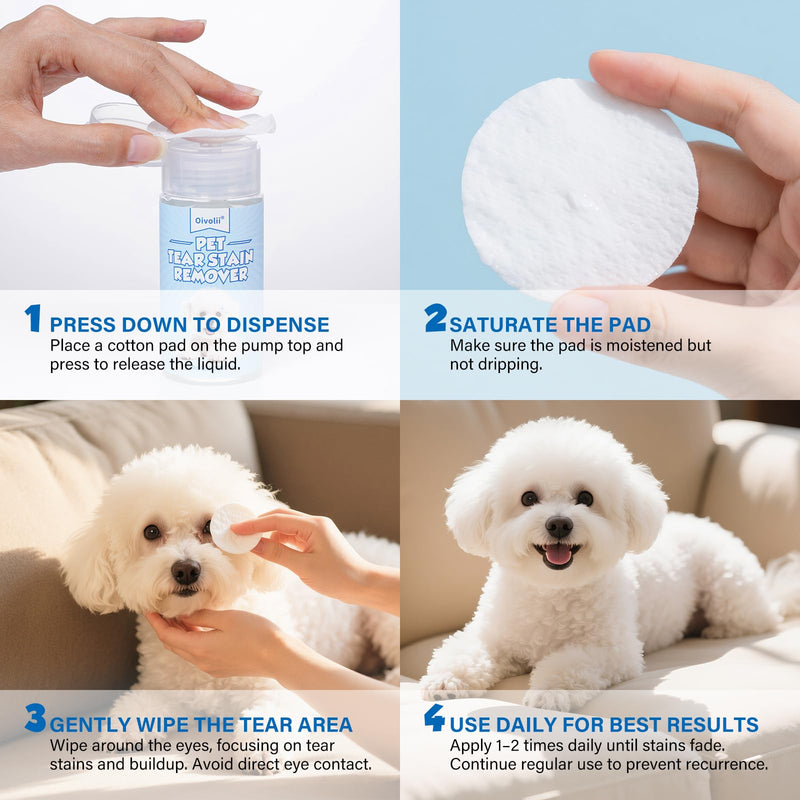 Natural Tear Stain Remover Liquid for Dogs and Cats – Gentle,Safe & Non-Irritating Formula Effective Cleans Pet Tear Stains Eye Debris, Discharge, Mucus Secretions
