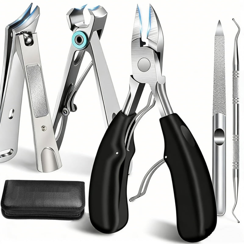 5Pcs Ingrown Toenail Removal Kit, Thick Toenail Clippers for Seniors, Heavy Duty Toenails Clippers for Men, Slanted Nail Clipper with Long Handle, Angled Head Toe Nail Clipper Senior Gift (Silver) 5Pcs Nail Clippers Set-silver - BeesActive Australia