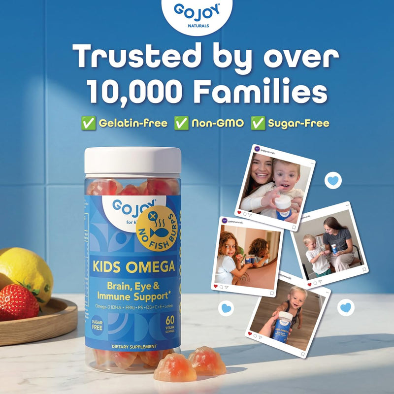 GOJOY Kids Omega 3 DHA Gummies – No Fish Burps, No Sugar – Brain, Eye & Immune Support – Plant-Based Omega-3 from Algae – Vegan, Clean DHA for Toddlers, Children & Kids Ages 3+ 1