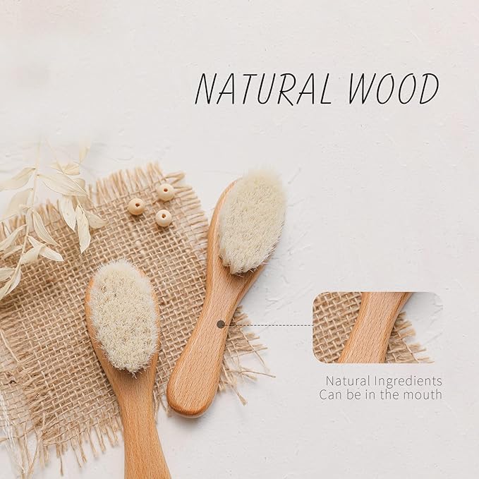 O-Life Baby Hair Brush, Comb, Baby Brush, For Newborns, Infants, Babies, Hair Brush, Comb, Head Massager, Natural Wood, Baby Shower Gift, Gift, Anti-Static - BeesActive Australia