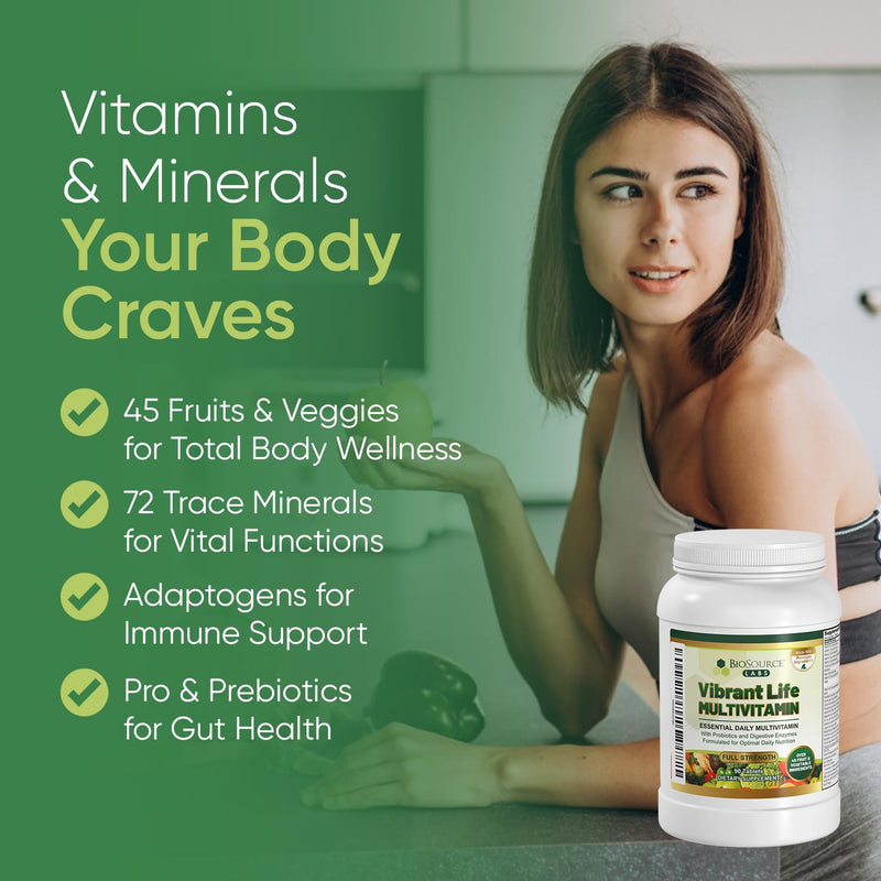 Vibrant Life Multivitamin with Probiotics, 30-Day Supply | Digestive enzymes, B-complex, 45+ fruits and vegetables, non-GMO, gluten-free vitamins and minerals for men and women