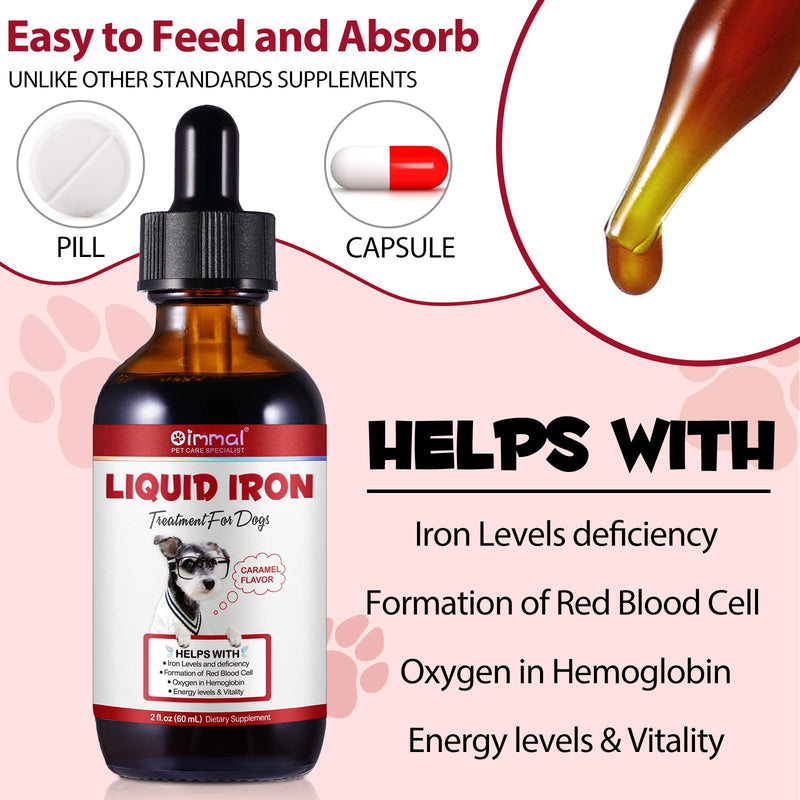 Iron Supplement for Dogs - Liquid Drops for Anaemia Treatment & Prevention | Supports Healthy Blood Cell Production & Oxygen Transport | Palatable Caramel Flavour 60mL