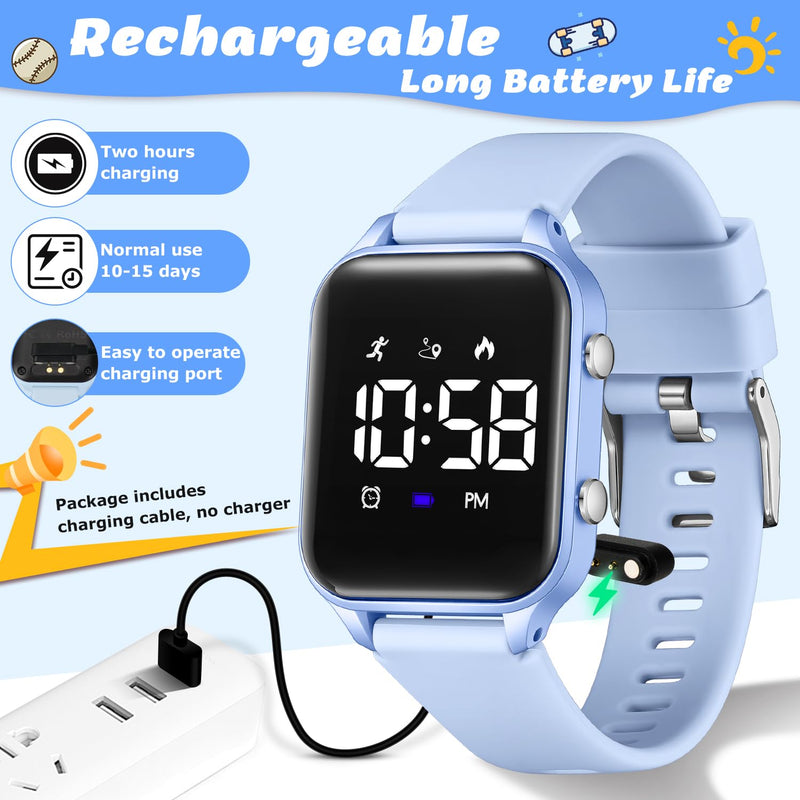 L LAVAREDO Kids Digital Watches for Boys Girls,Waterproof Sport Watch with Pedometer Stopwatch Vibration Alarm for Ages 5-13,No App Fitness Tracker Watch for Kids Teens Birthday Christmas Gifts 07-LightBlue